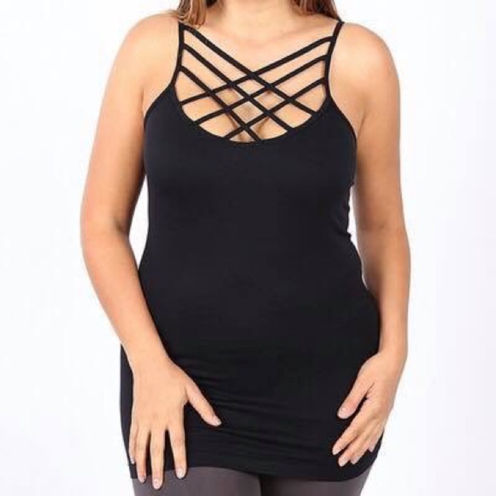 Black Webbing Criss Cross Stretch Tank